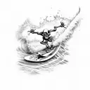 skeleton surfing a wave tattoo design idea