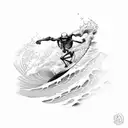 skeleton surfing a wave tattoo design idea