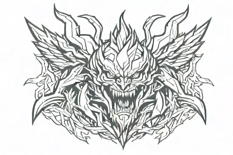 arise angry powerfull V shape made tattoo design idea
