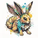 Pokémon Eevee coloured filled with rainbow watercolour paint splats tattoo design idea