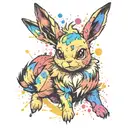 Pokémon Eevee coloured filled with rainbow watercolour paint splats tattoo design idea