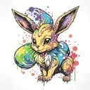 Pokémon Eevee coloured filled with rainbow watercolour paint splats tattoo design idea