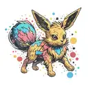 Pokémon Eevee coloured filled with rainbow watercolour paint splats tattoo design idea