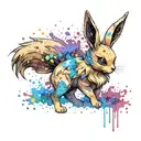 Pokémon Eevee coloured filled with rainbow watercolour paint splats tattoo design idea