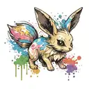 Pokémon Eevee coloured filled with rainbow watercolour paint splats tattoo design idea