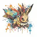 Pokémon Eevee coloured filled with rainbow watercolour paint splats tattoo design idea