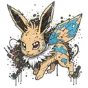 Pokémon Eevee coloured with paint splats tattoo design idea