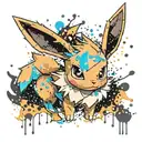 Pokémon Eevee coloured with paint splats tattoo design idea