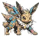 Pokémon Eevee coloured with paint splats tattoo design idea