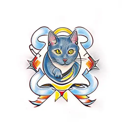 Russian Blue Cat tattoo design idea