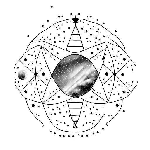 A minimalist tattoo of the Orion constellation in the night sky with the vibrant colors of the Northern Lights surrounding it. tattoo design idea