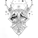 A captivating tattoo idea combining the Orion constellation and the mesmerizing colors of the Aurora Borealis, creating a celestial and ethereal scene. tattoo design idea