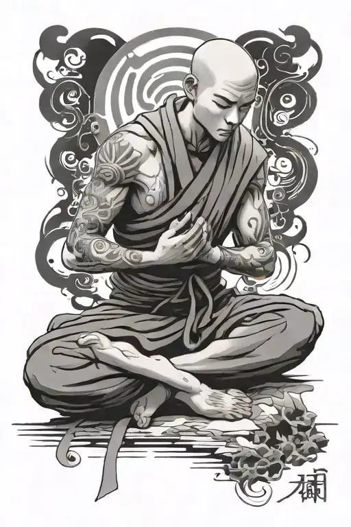 meditative monk with abs looks like saitama tattoo design idea