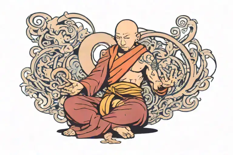 meditative monk with abs looks like saitama tattoo design idea
