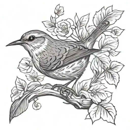 Wren bird and script tattoo design idea
