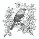 Wren bird and script tattoo design idea