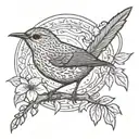 Wren bird and script tattoo design idea