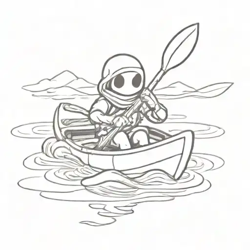 Design an anime-inspired tattoo of a shy guy kayaking in Charlotte, NC tattoo design idea
