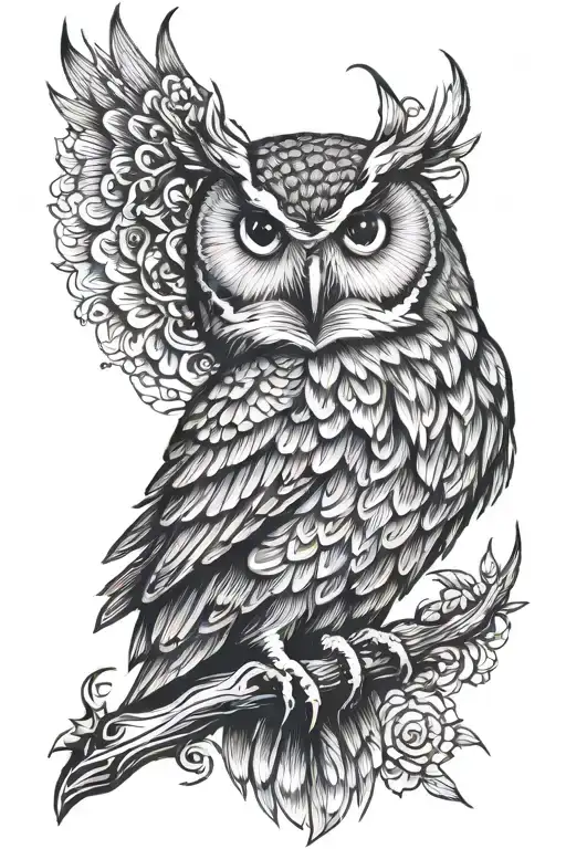owl crow night tattoo design idea