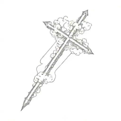 minimalist cross wrapped with clouds  tattoo design idea