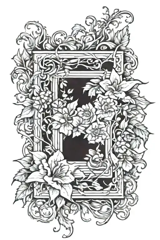 picture frame made from flowers and thorny vines tattoo design idea