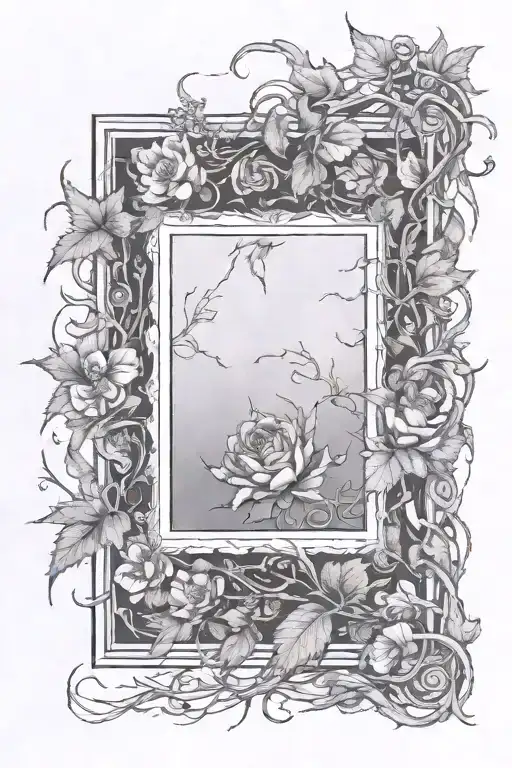 picture frame made from flowers and thorny vines tattoo design idea