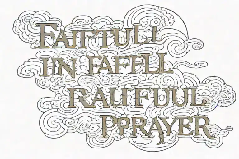  words Faithful in Prayer written inside clouds  tattoo design idea