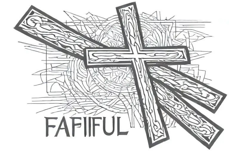 cross with words Faithful in Prayer going through the cross tattoo design idea