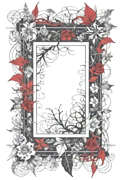 picture frame made from flowers and thorny vines tattoo design idea