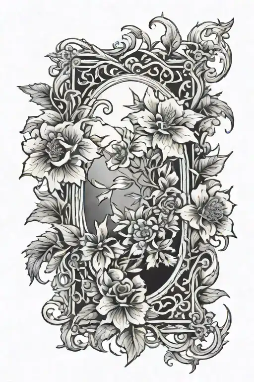 picture frame made from flowers and thorny vines tattoo design idea