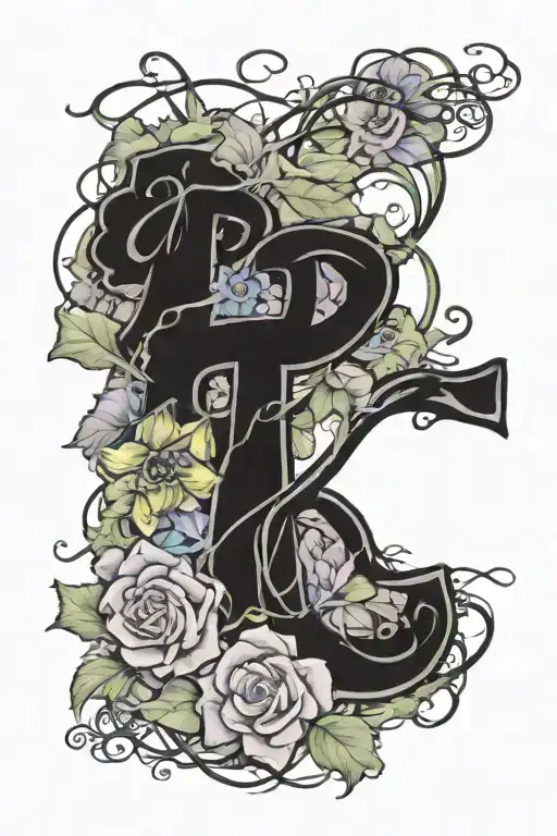 words, " 1 Peter"  framed with flowers, vines and thorns wrapping tattoo design idea