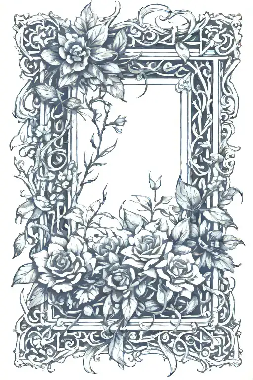 picture frame made from flowers and thorny vines tattoo design idea