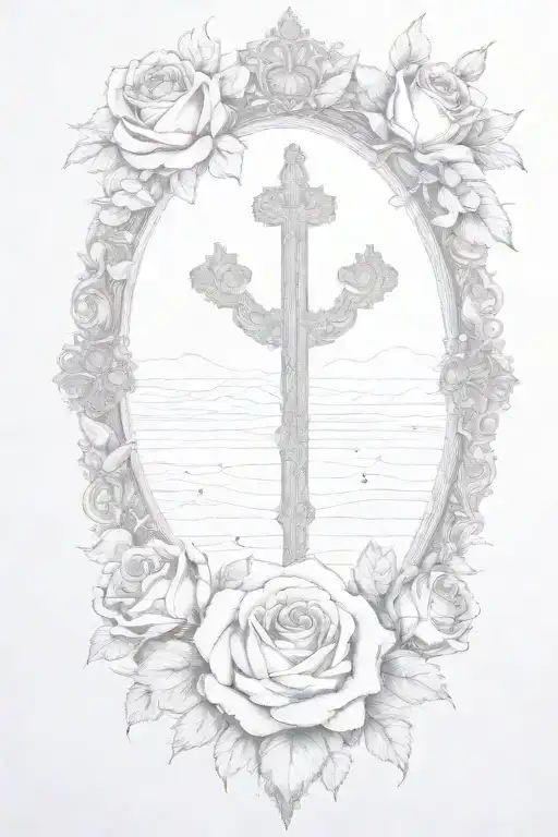 Write: "Persevering Through Trials, Faithful In Prayer" Surroud With clounds and rose  flowers tattoo design idea