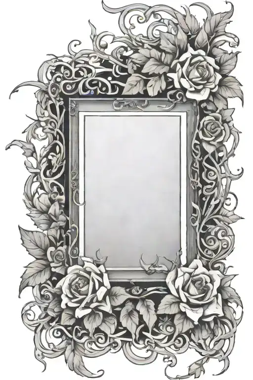 picture frame made from flowers and thorny vines tattoo design idea