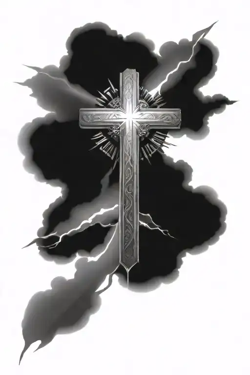 Romans 12:19 with modern cross incorporated, rays of light  tattoo design idea
