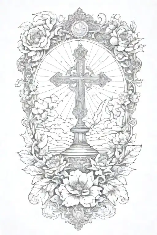Write: "Persevering Through Trials, Faithful In Prayer" Surroud With clounds and flowers tattoo design idea