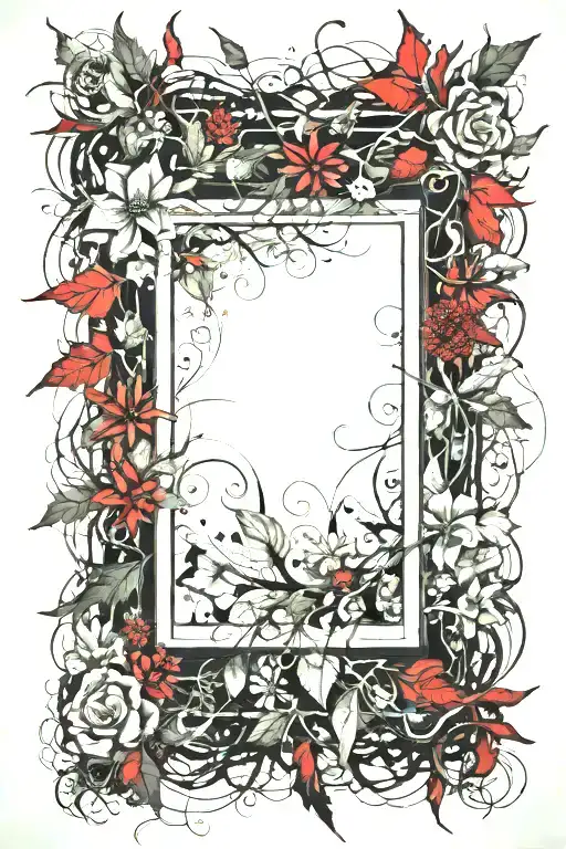 picture frame made from flowers and thorny vines tattoo design idea