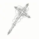 minimalist cross wrapped with clouds  tattoo design idea