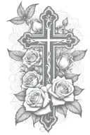 roses with a cross with  clouds tattoo design idea