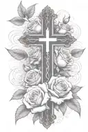 roses with a cross with  clouds tattoo design idea