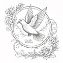 An intricate tattoo featuring a dove representing the Holy Spirit surrounded by elements of nature, with a Bible verse wrapping around the design tattoo design idea
