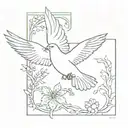 An intricate tattoo featuring a dove representing the Holy Spirit surrounded by elements of nature, with a Bible verse wrapping around the design tattoo design idea