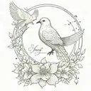 An intricate tattoo featuring a dove representing the Holy Spirit surrounded by elements of nature, with a Bible verse wrapping around the design tattoo design idea