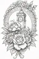 Write: "Persevering Through Trials, Faithful In Prayer" Surroud With clounds and rose  flowers tattoo design idea