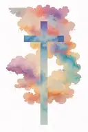 cross with clouds fading with bible verse written tattoo design idea
