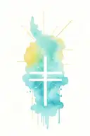 minimalist cross with paint drips, clouds, rays of light and bible verse tattoo design idea