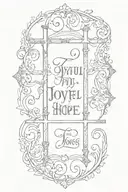 words " Joyful in Hope, persevering in trials, devoted to prayer. Romans 12:12" on small modern script with cross tattoo design idea