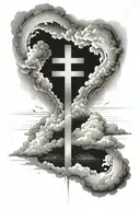 Romans 12:19 with cross incorporated, clouds at bottom with rays of light coming up tattoo design idea