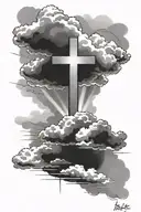 Romans 12:19 with cross incorporated, clouds at bottom with rays of light coming up tattoo design idea
