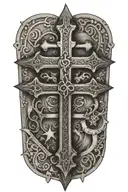 words "Romans 12:12" with cross tattoo design idea